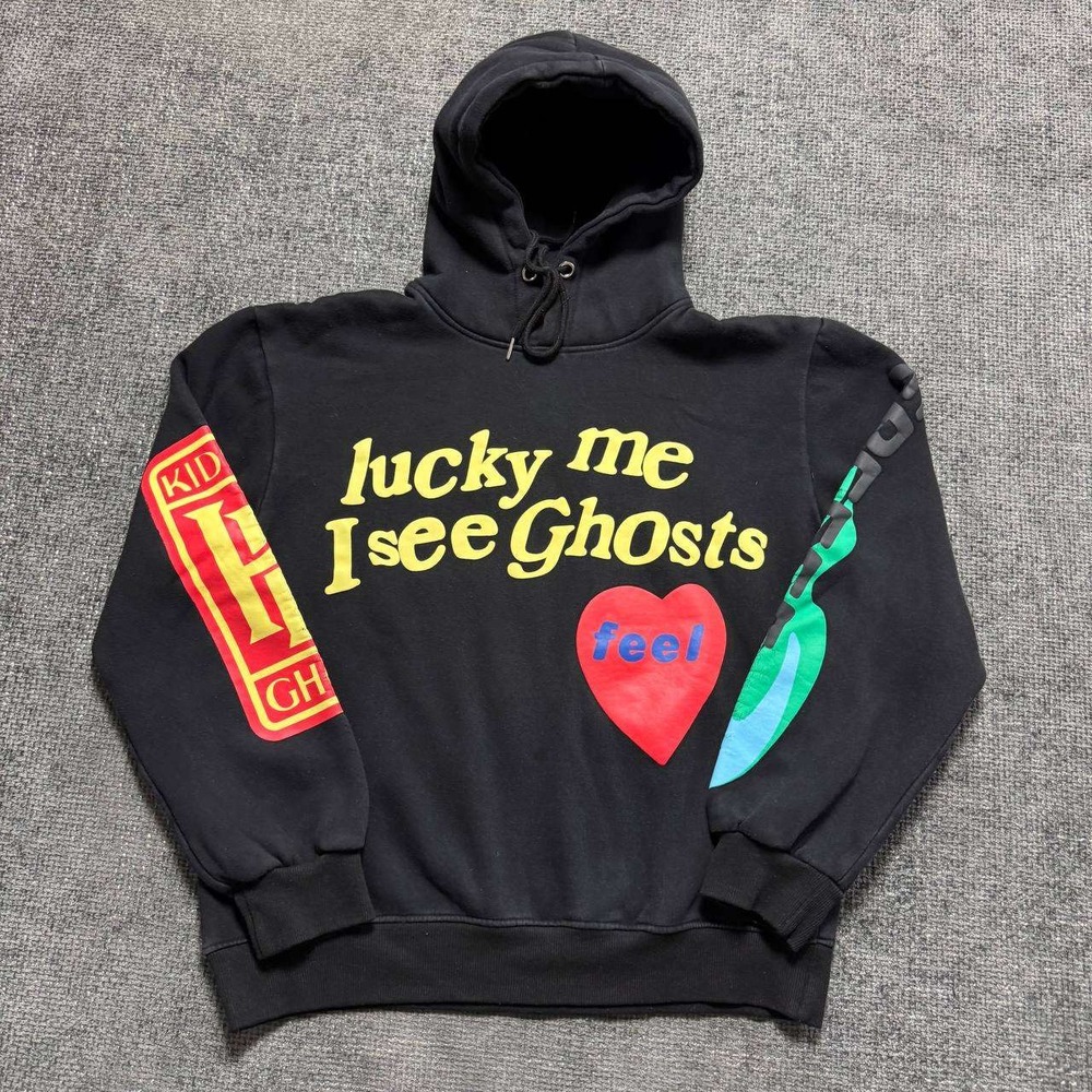 Kids See Ghosts Lucky Me I See Ghosts Hoodie Womens XL Black Puff Print